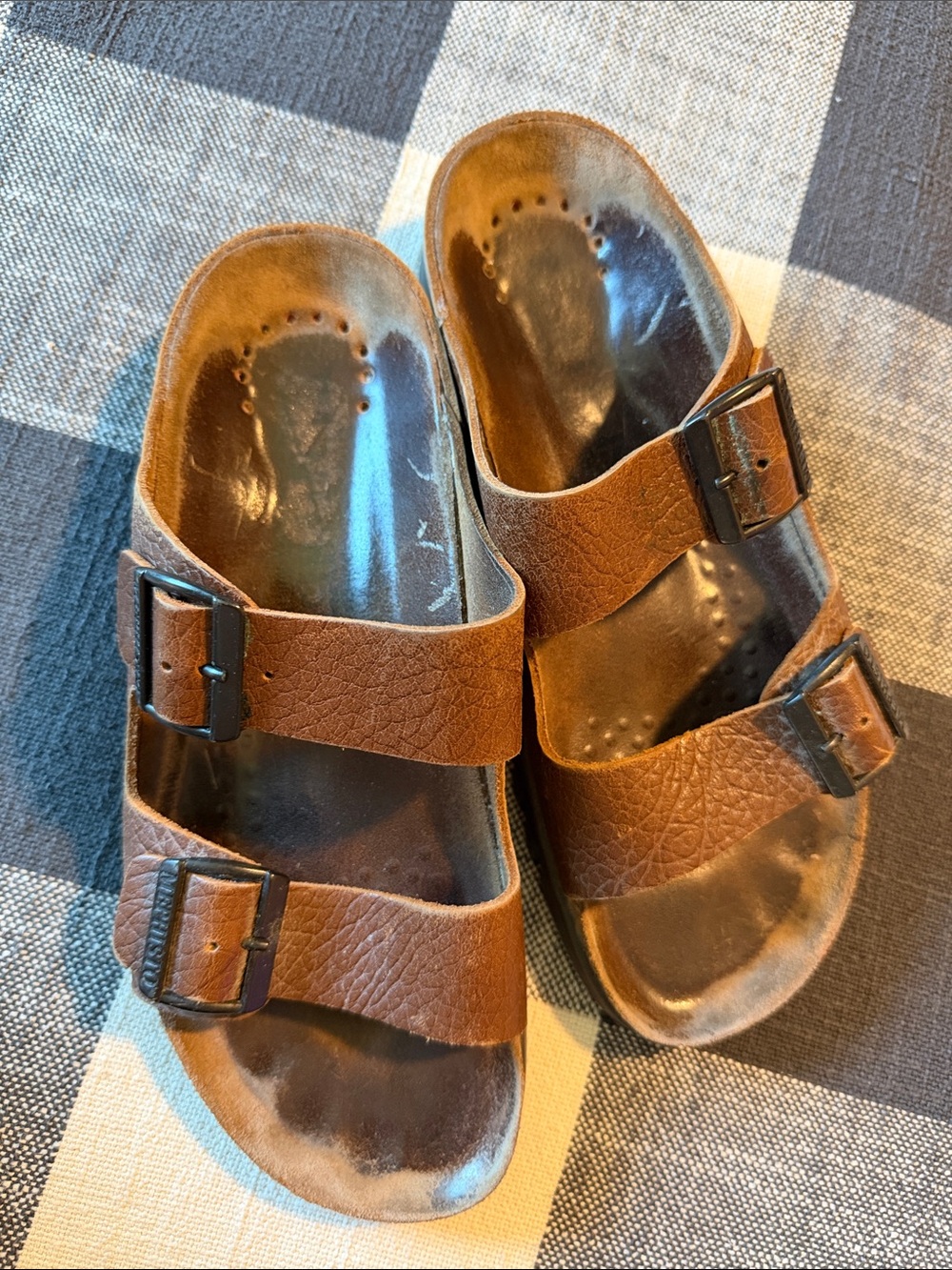 Mephisto Men's Brown Double-Strap Slide Sandals with Buckles